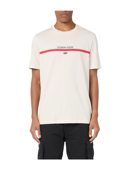 T-shirt regular fit in jersey di cotone avorio con dettagli logo e ricamo 1986 ICEBERG JEANS | Maglie | F011P4001329